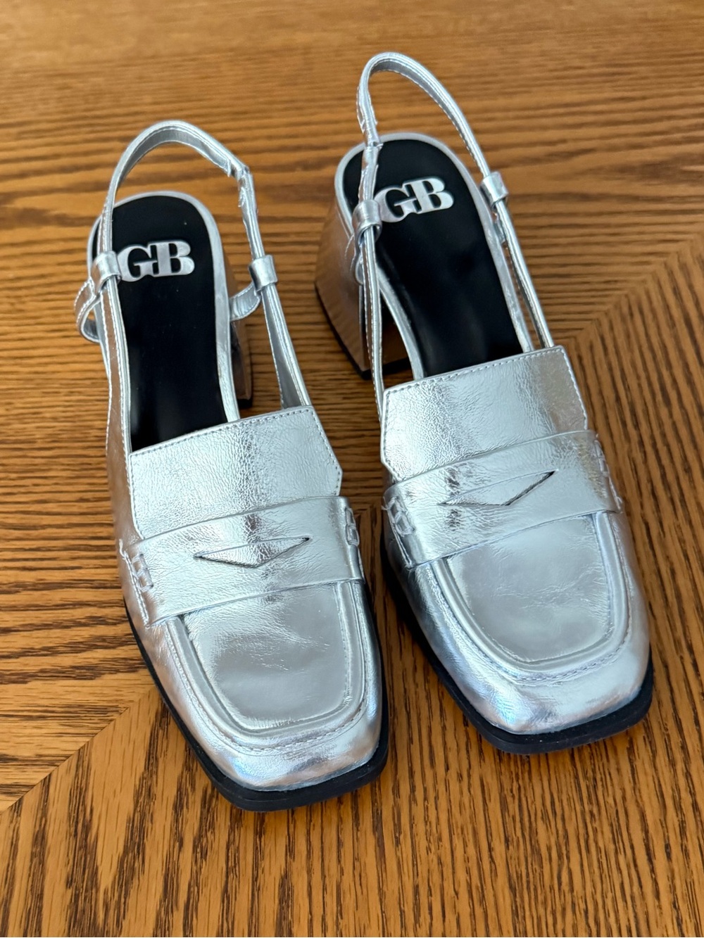 GIANNI BINI Work Wife Slingback Heeled Loafers - Silver Metallic